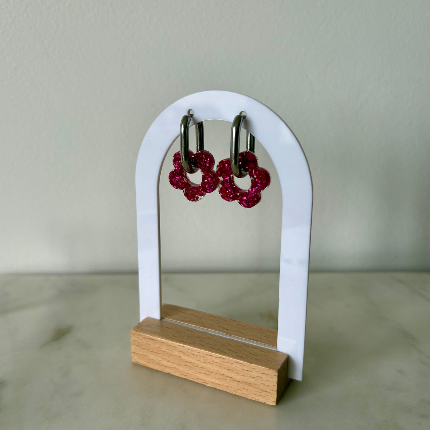 Boucles d’oreilles Camélia - Cristaux fushia