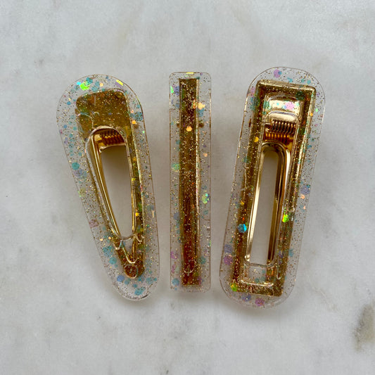 Barrettes paillettes dorées