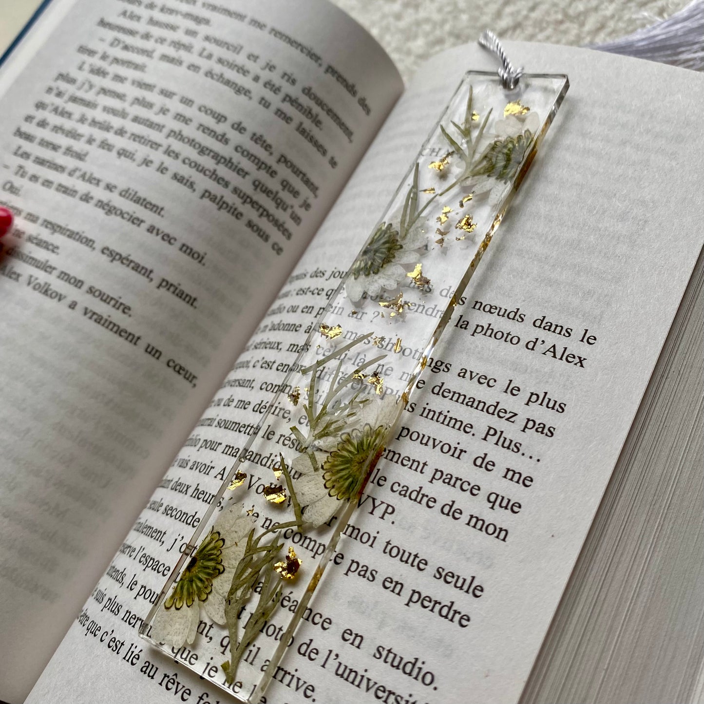 Marque page (rectangulaire - fin) - Marguerites blanches