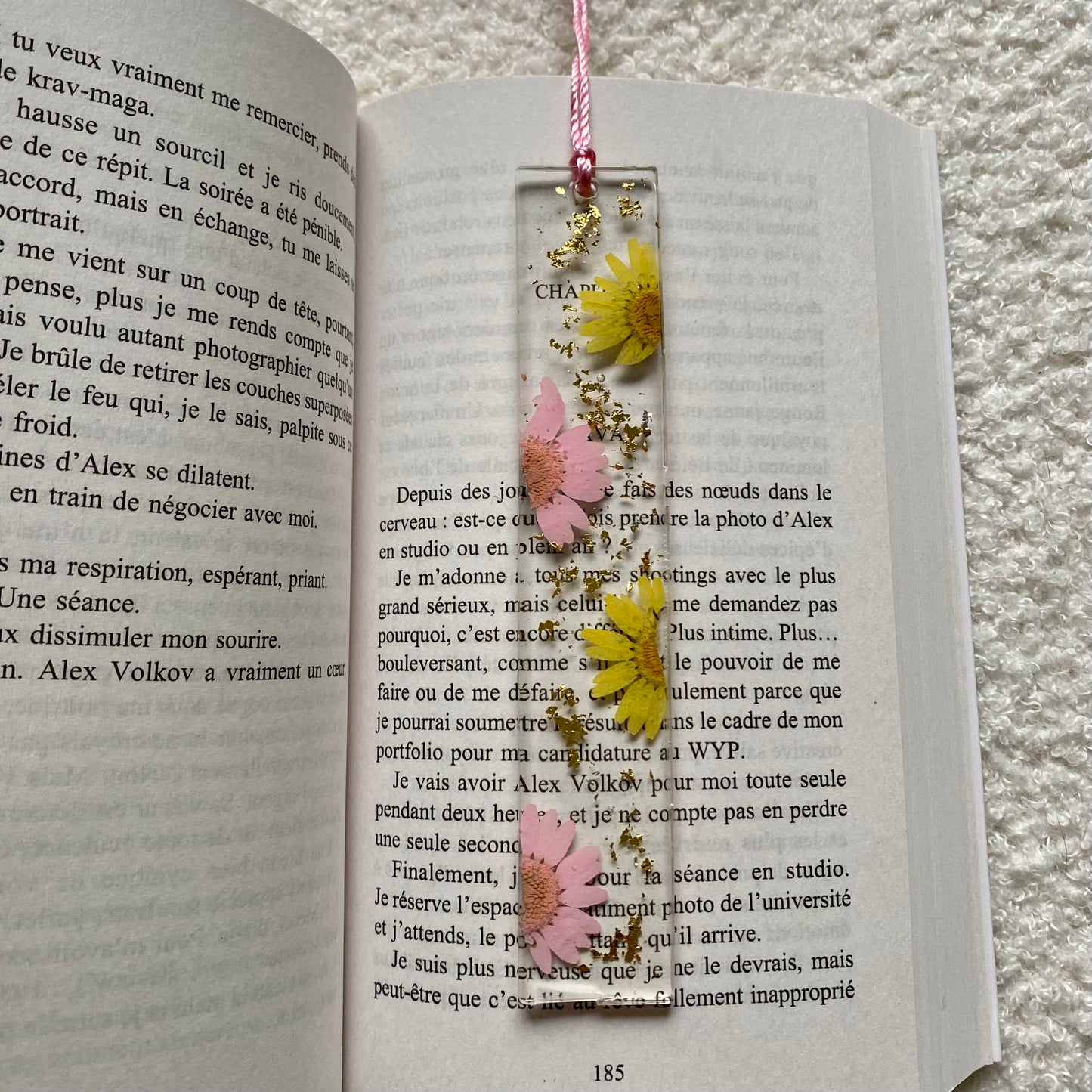 Marque page (rectangulaire - fin) - Marguerites roses et jaunes