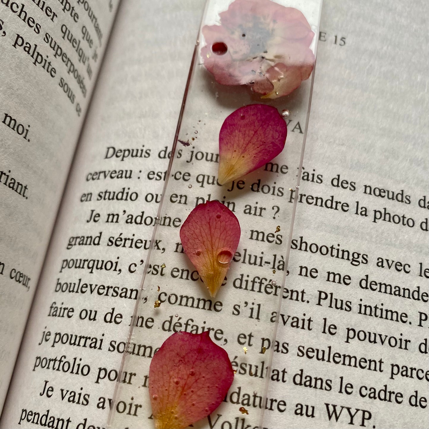 Marque page (rectangulaire - fin) - Fleurs roses