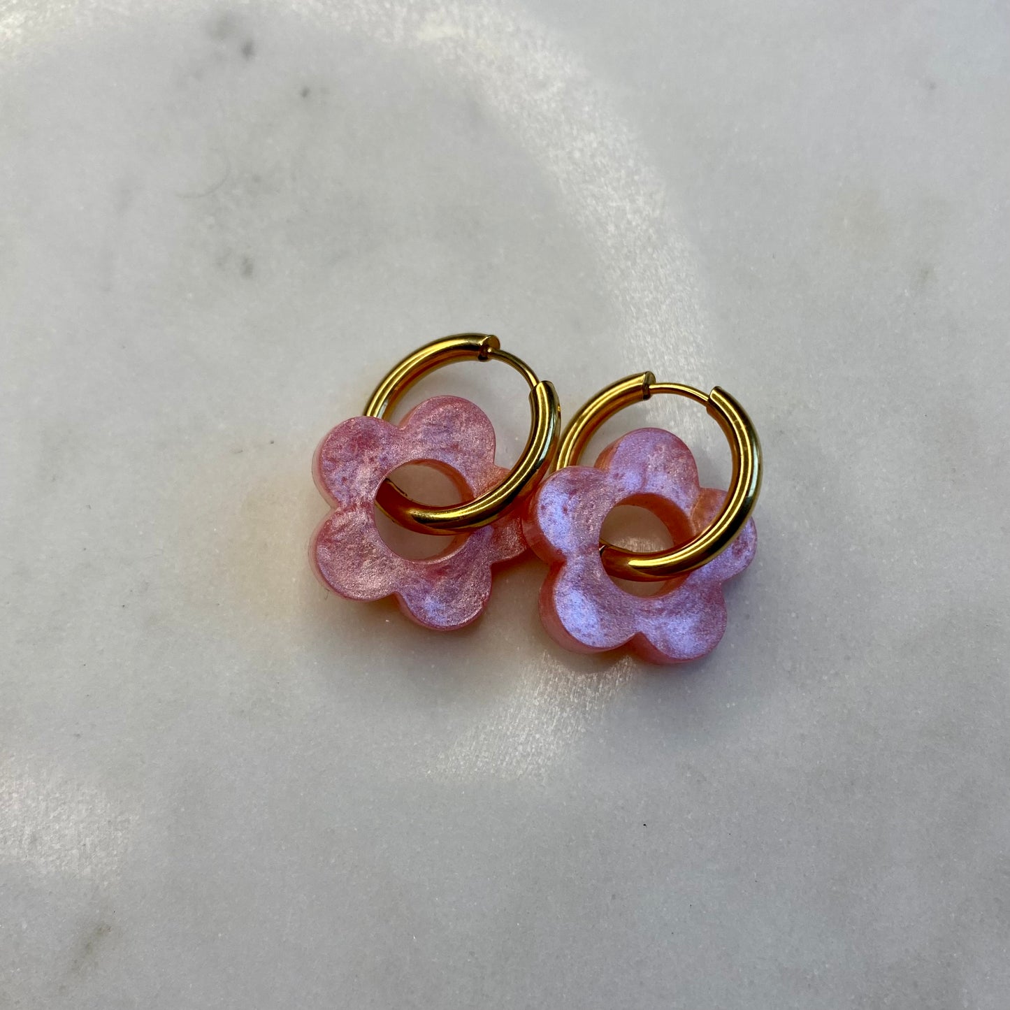 Boucles d’oreilles Camélia - Rose nacré
