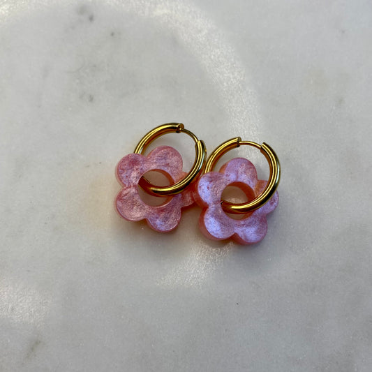 Boucles d’oreilles Camélia - Rose nacré