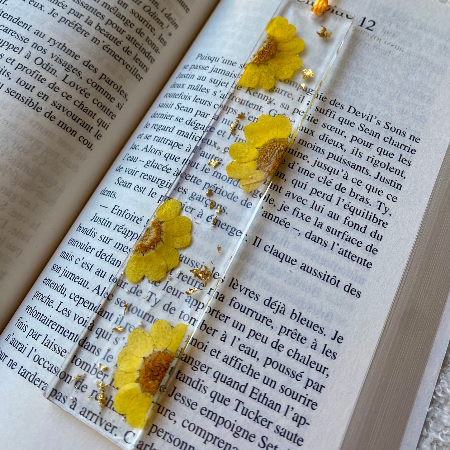 Marque page (rectangulaire - fin) - Marguerites jaunes