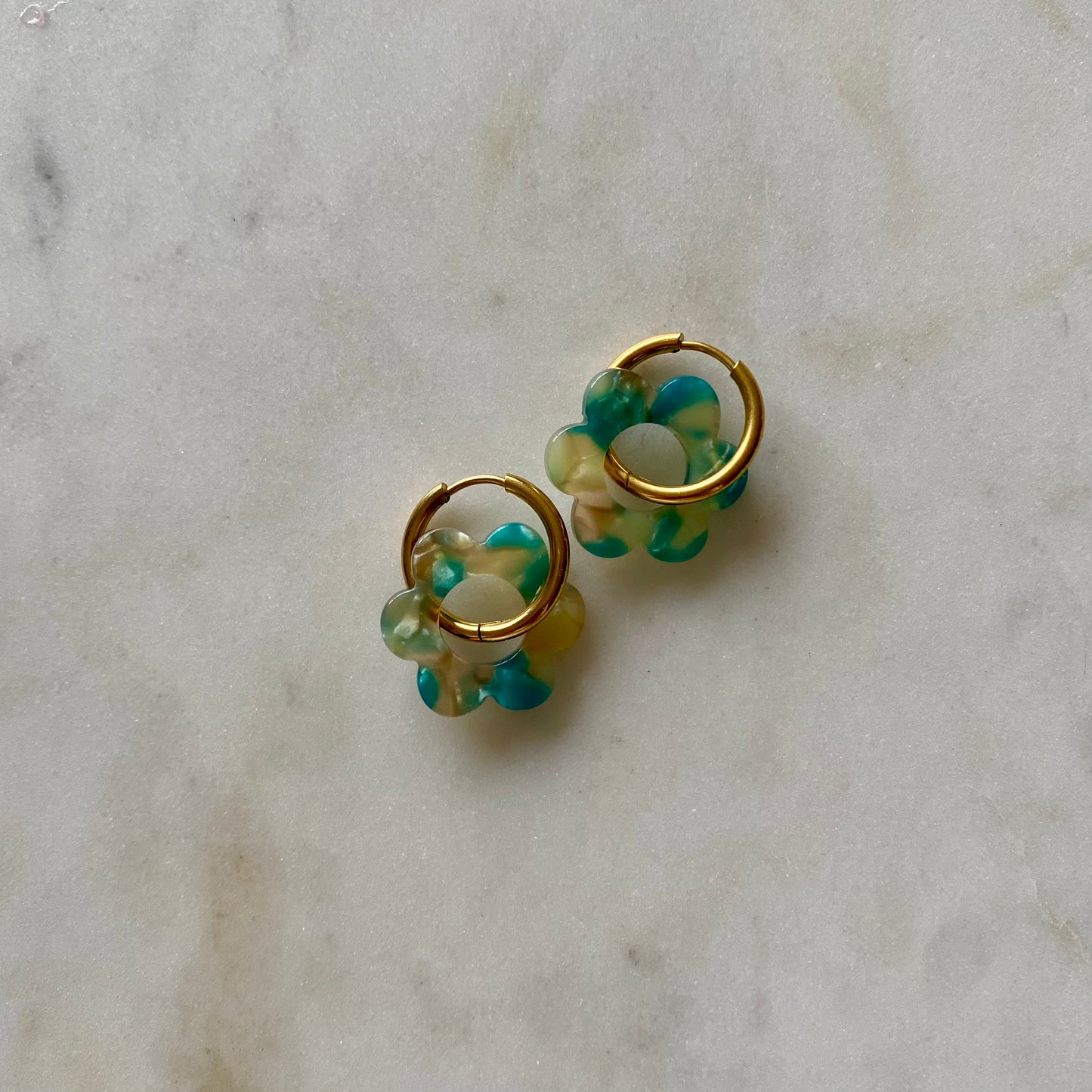 Boucles d’oreilles Pivoine - Écaille de tortue vert
