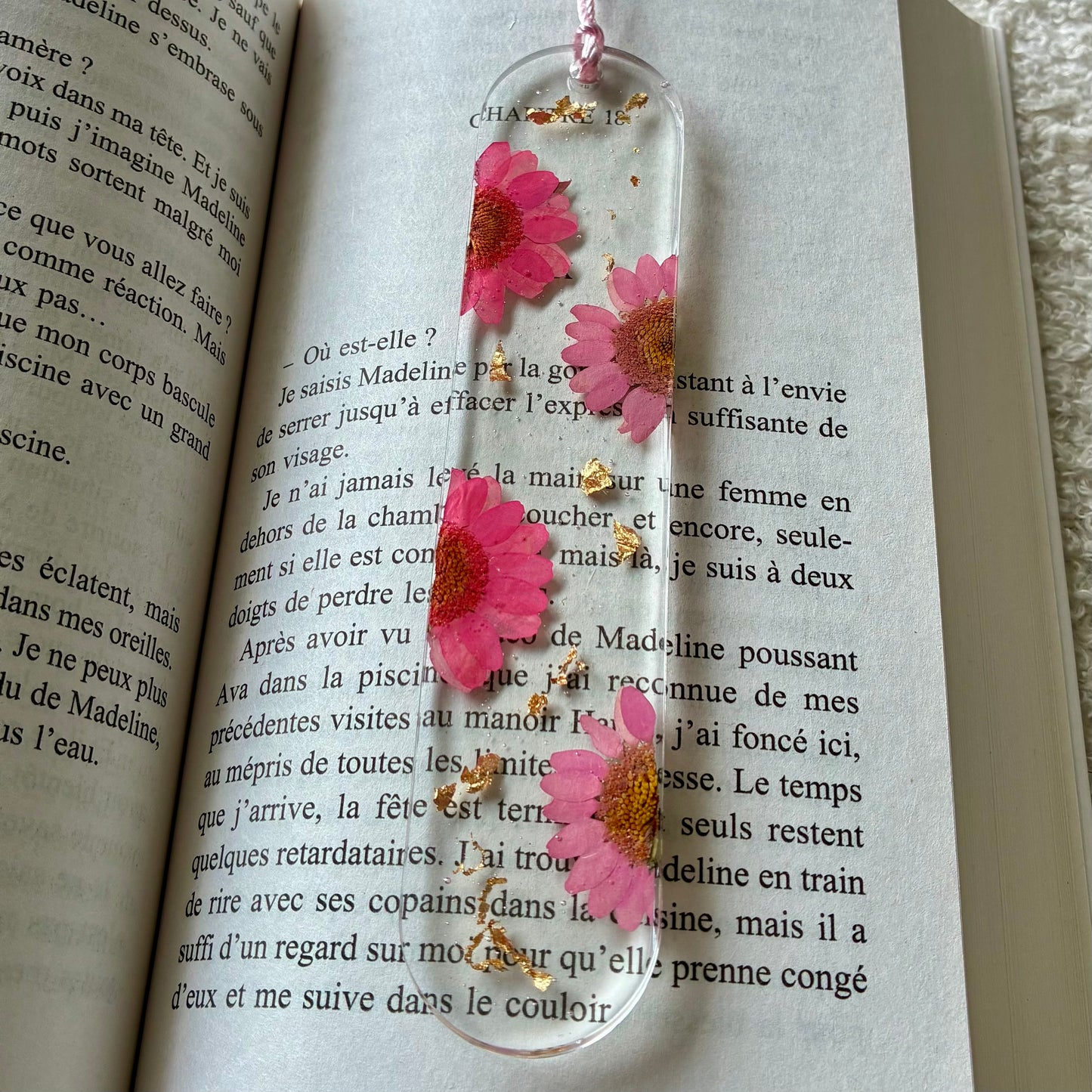 Marque page (arrondi - épais) - Marguerites roses