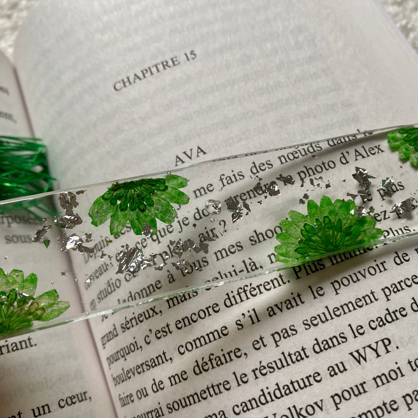 Marque page (rectangulaire - fin) - Marguerites vertes
