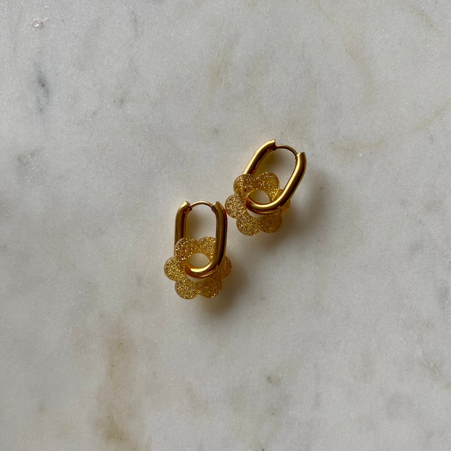 Boucles d’oreilles Pivoine - Pailleté doré