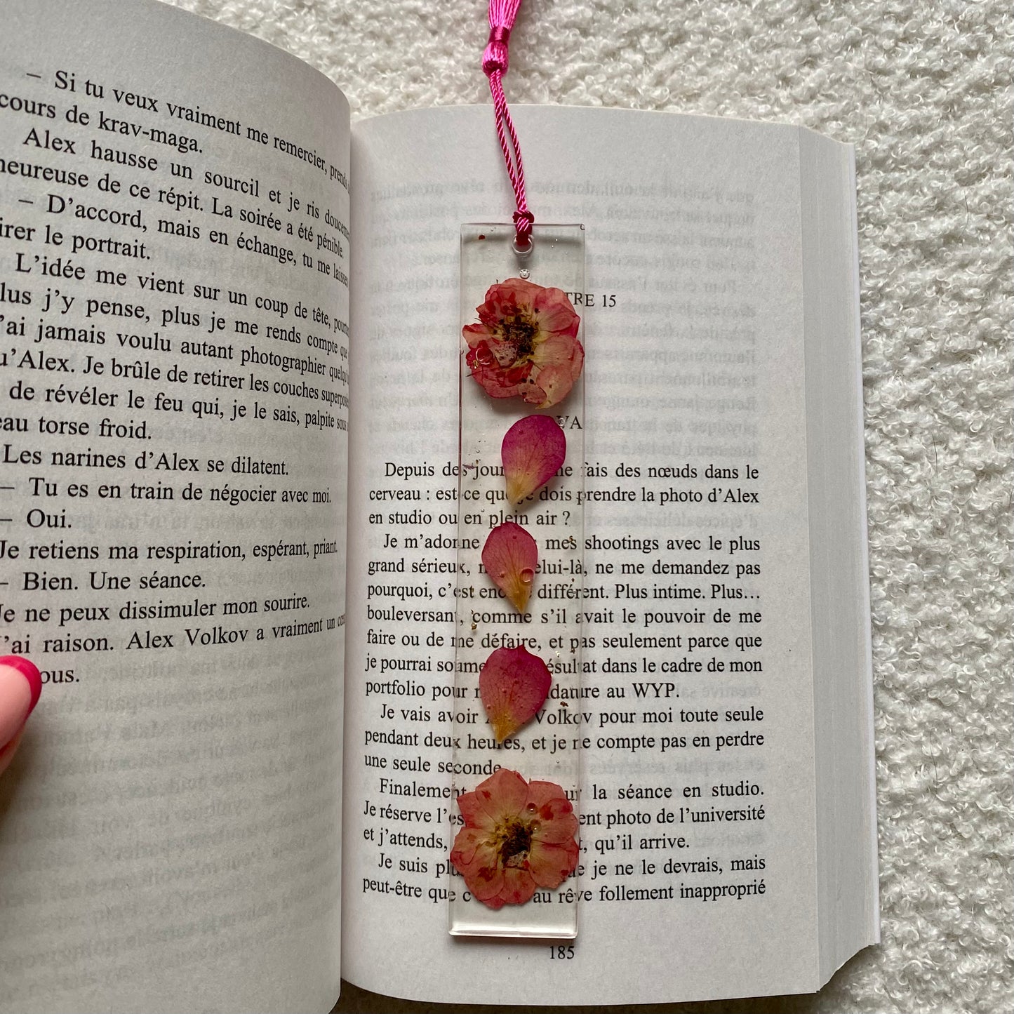 Marque page (rectangulaire - fin) - Fleurs roses