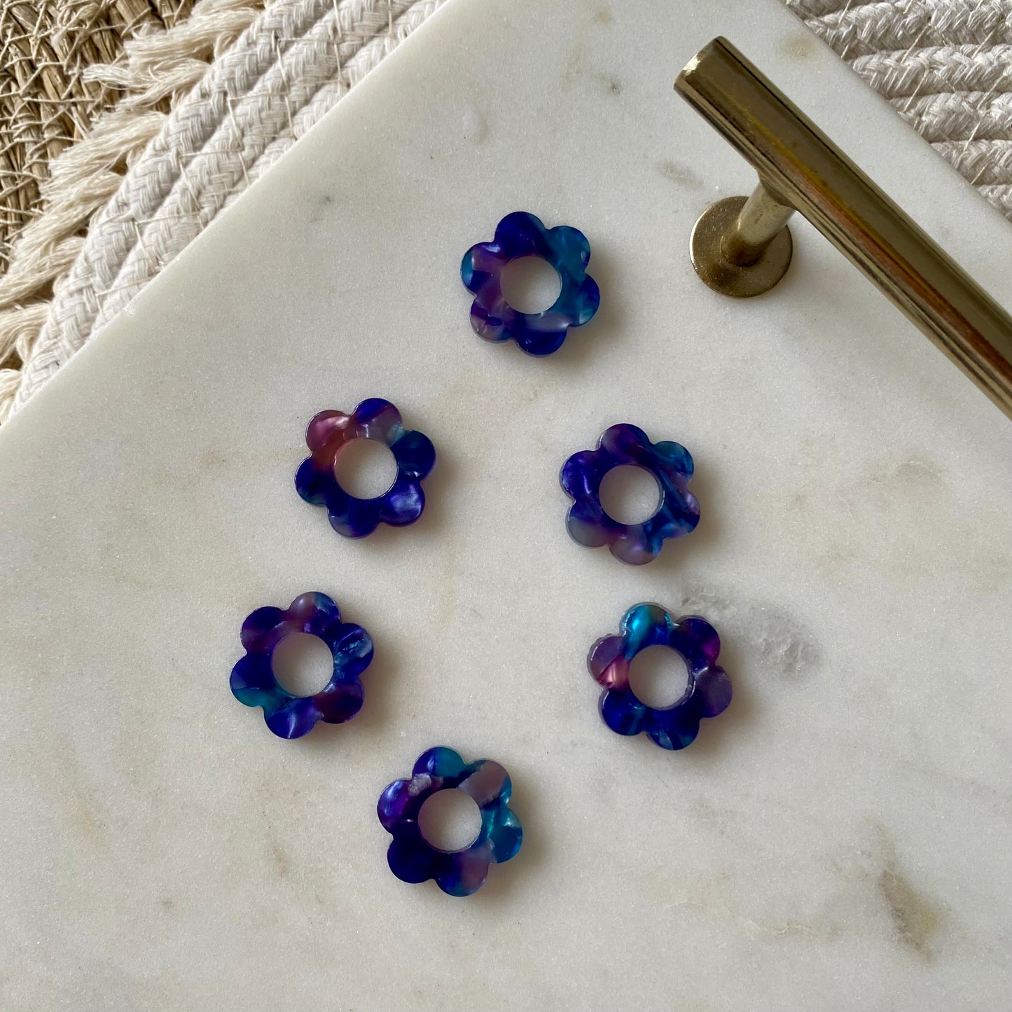 Pampilles Pivoine - Écaille de tortue bleu et rose