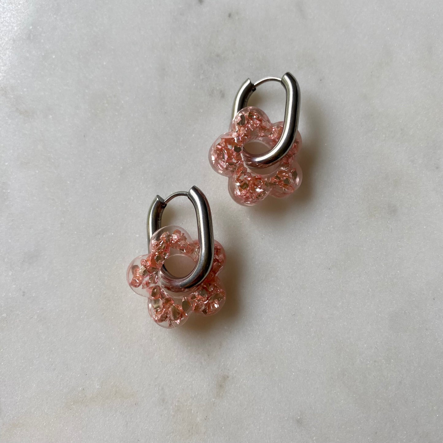 Boucles d’oreilles Camélia - Cristaux roses