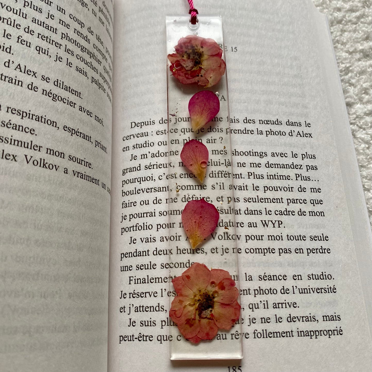 Marque page (rectangulaire - fin) - Fleurs roses