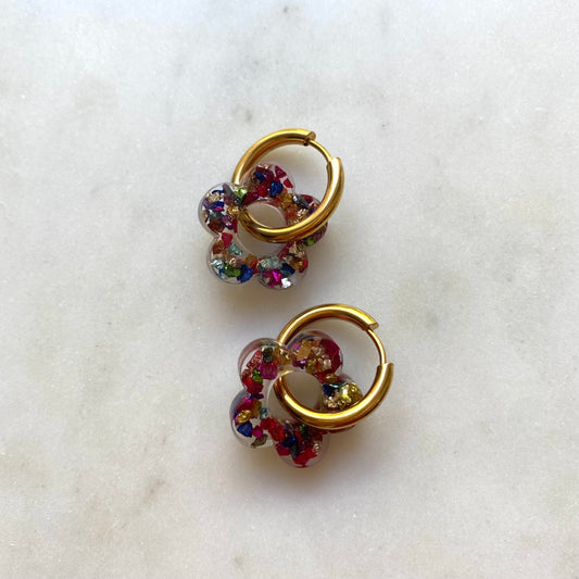 Boucles d'oreilles Camélia - Cristaux Multicolores