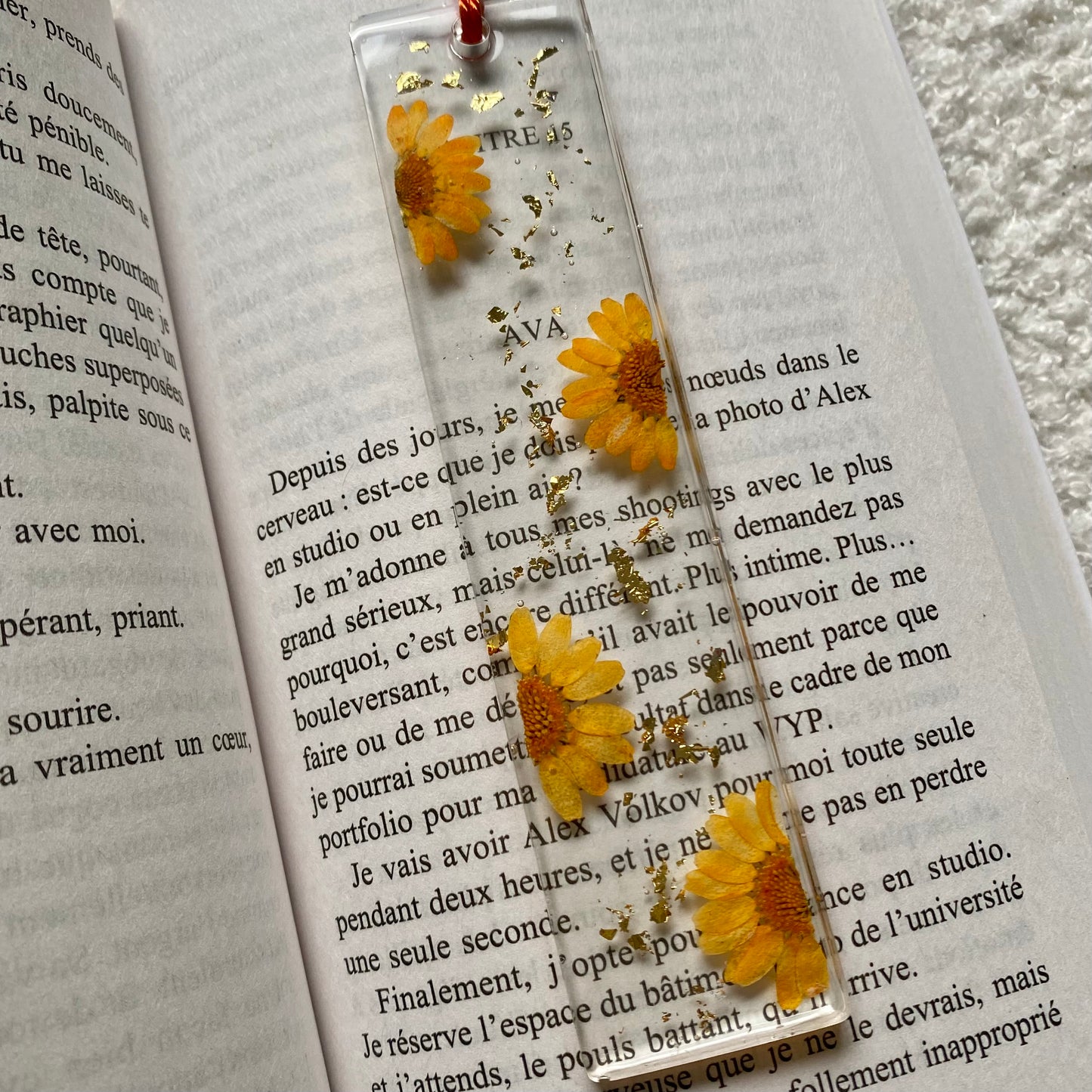 Marque page (rectangulaire - épais) - Marguerites oranges