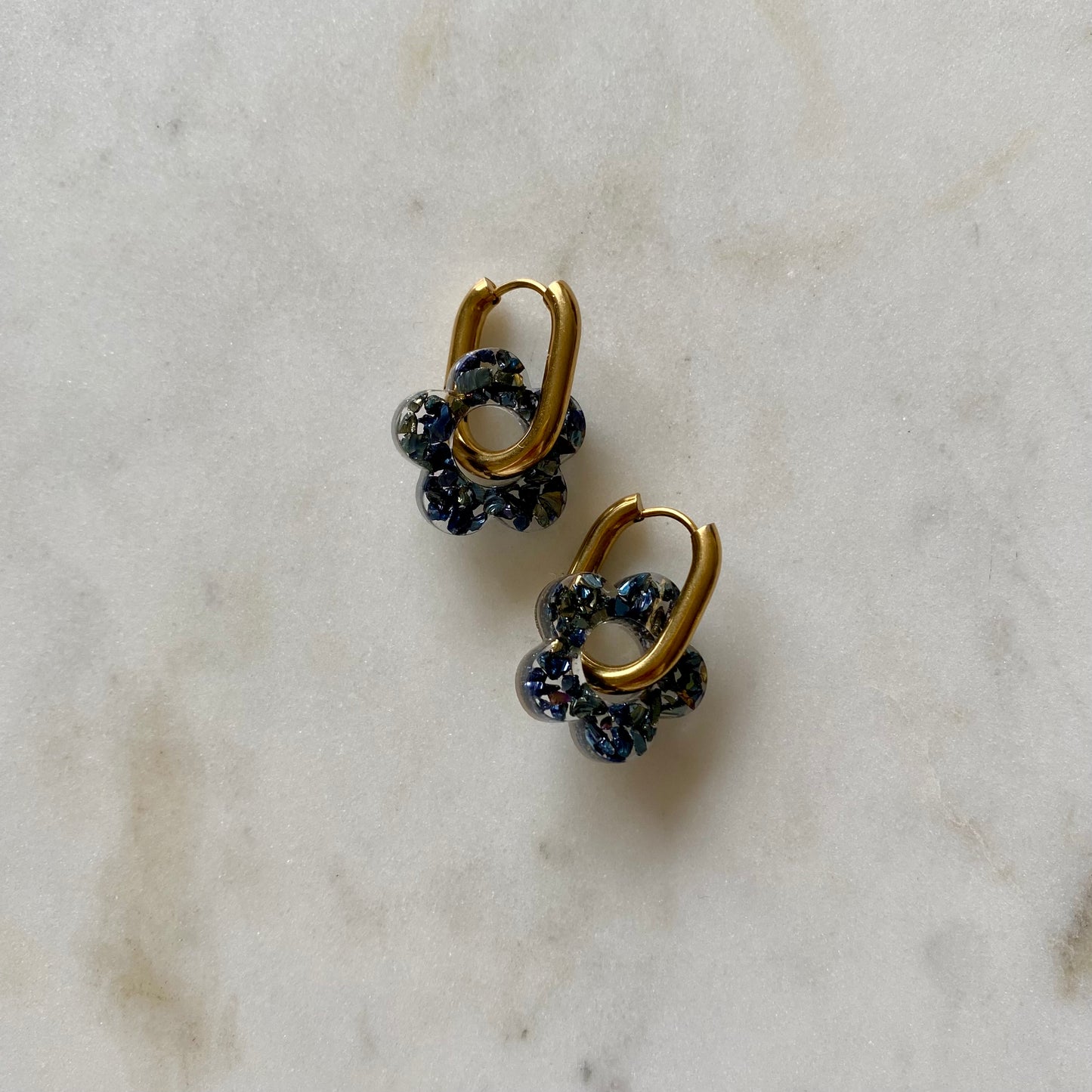 Boucles d’oreilles Camélia - Cristaux bleus