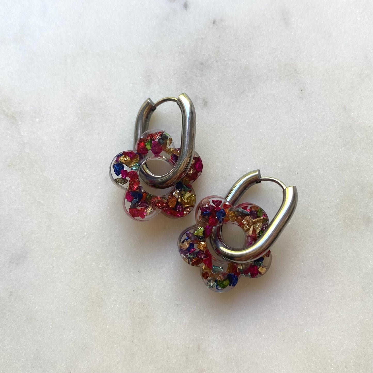 Boucles d'oreilles Camélia - Cristaux Multicolores
