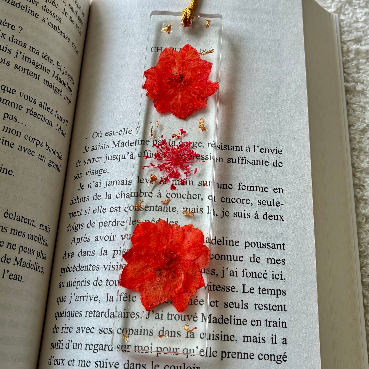 Marque page (rectangulaire - épais) - Fleurs rouges