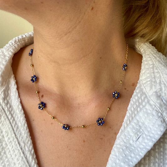 Collier Marguerite - Bleu roi