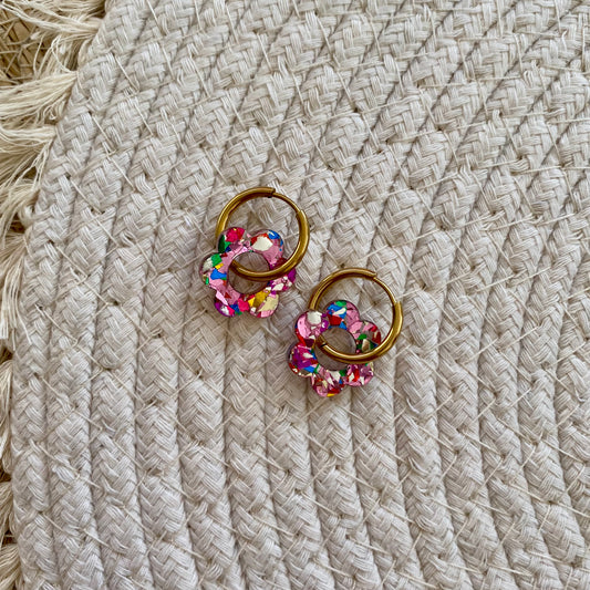Boucles d’oreilles Pivoine - Paillettes multicolores