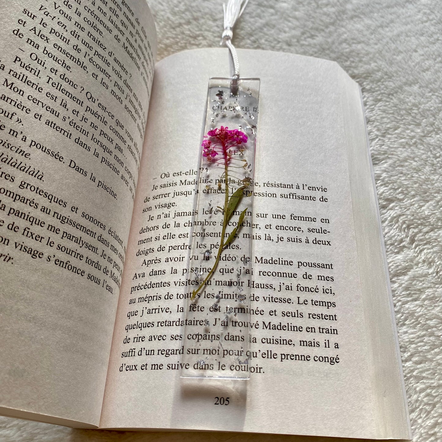 Marque page (rectangulaire - fin) - Bouquet rose fushia