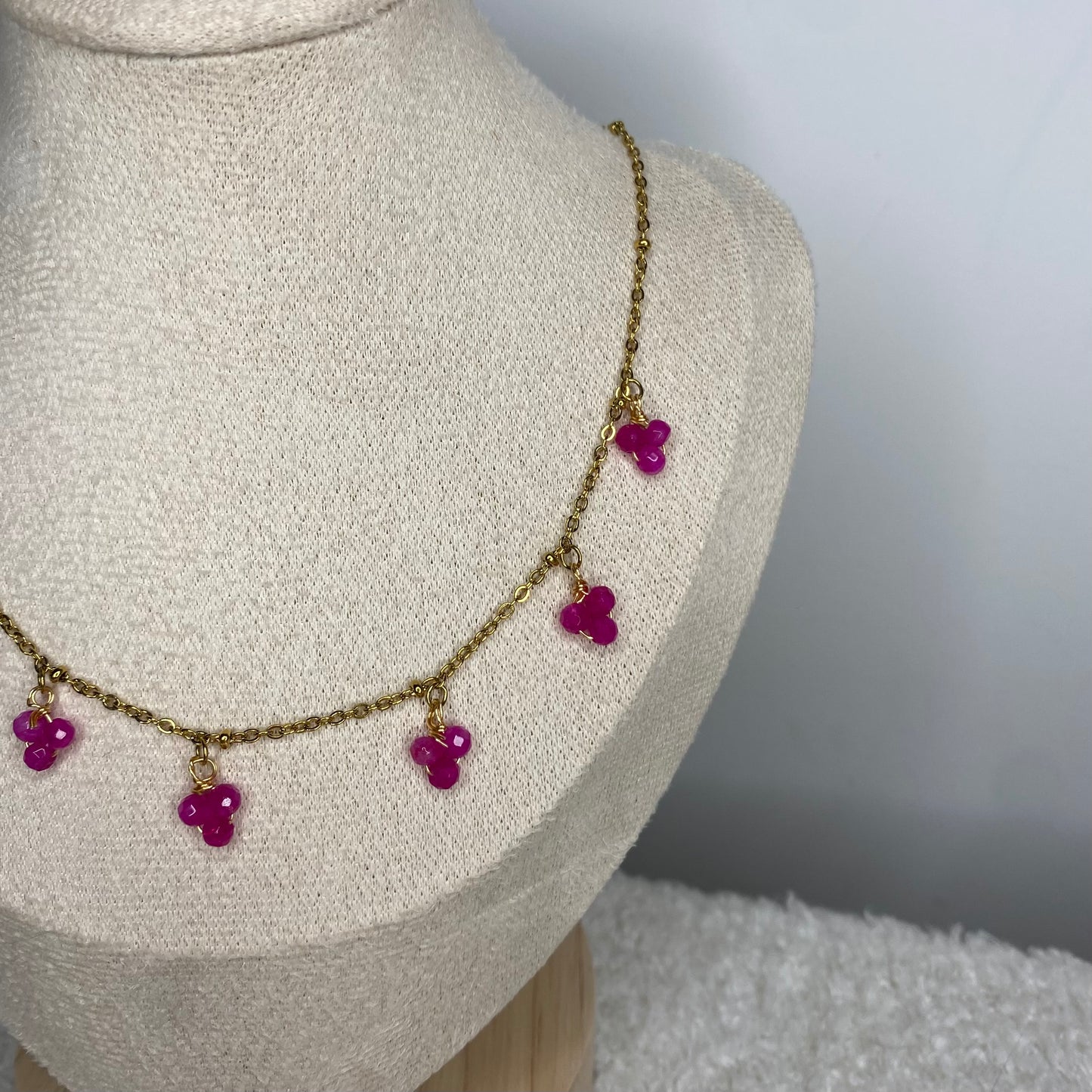 Collier perles fines - Fushia