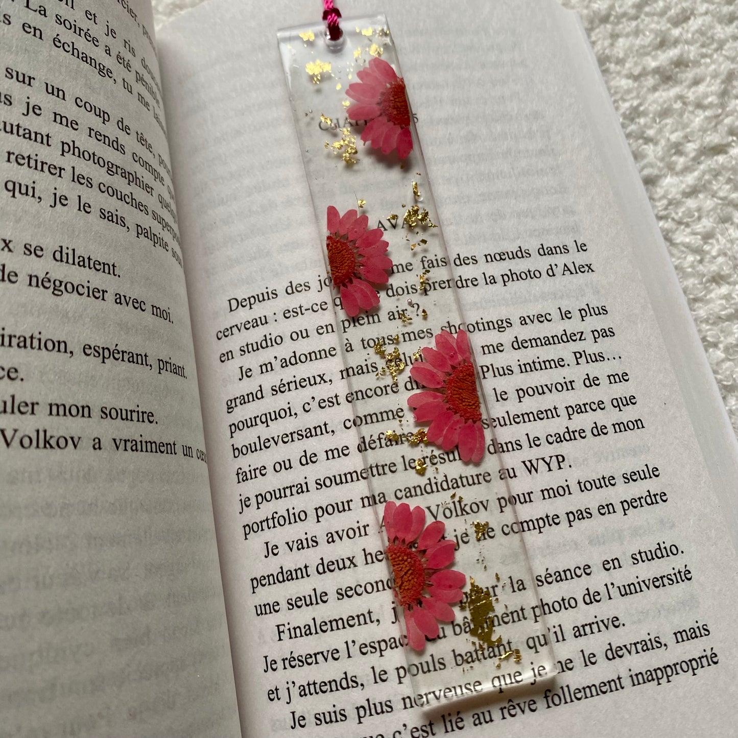 Marque page (rectangulaire - fin) - Marguerites roses