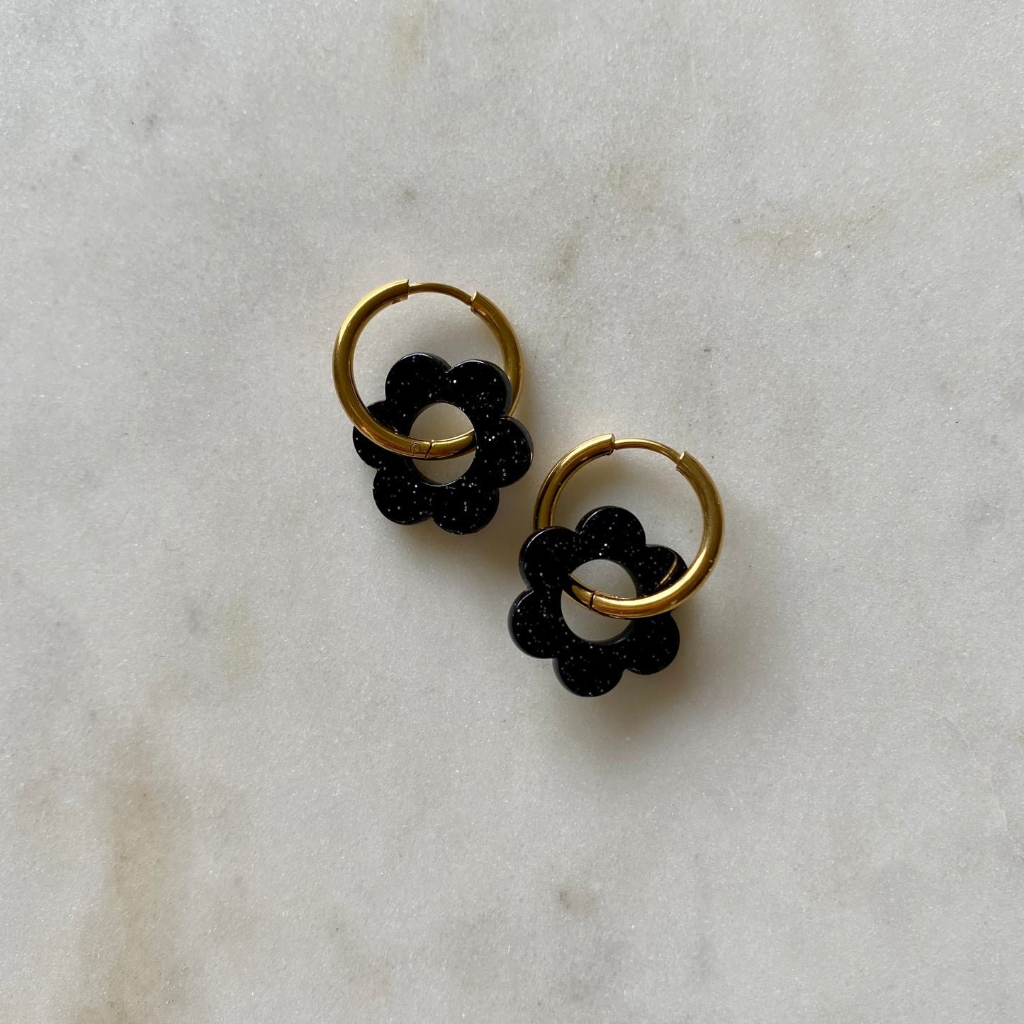 Boucles d’oreilles Pivoine - Pailleté noir