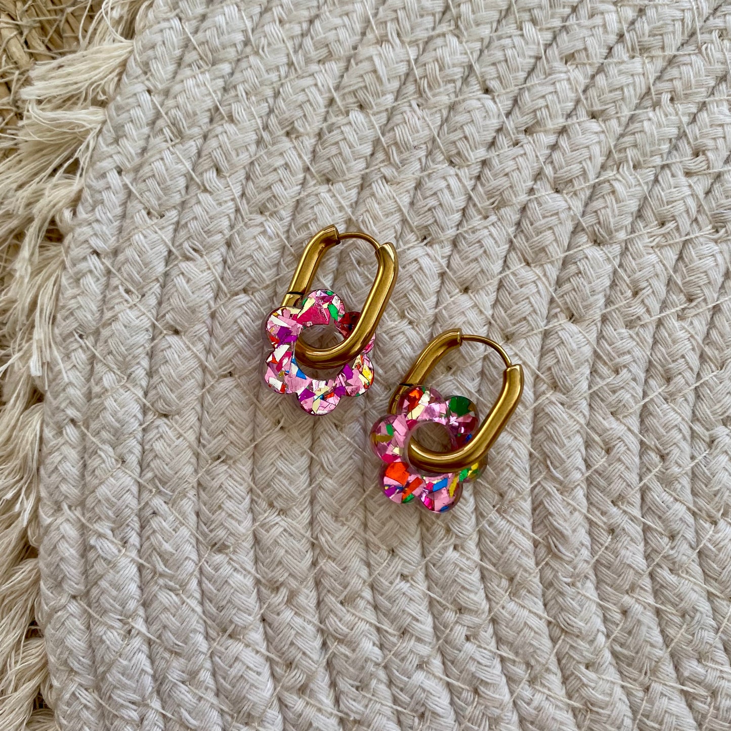 Boucles d’oreilles Pivoine - Paillettes multicolores
