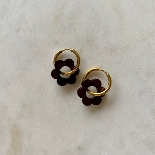 Boucles d’oreilles Pivoine - Marbré marron foncé