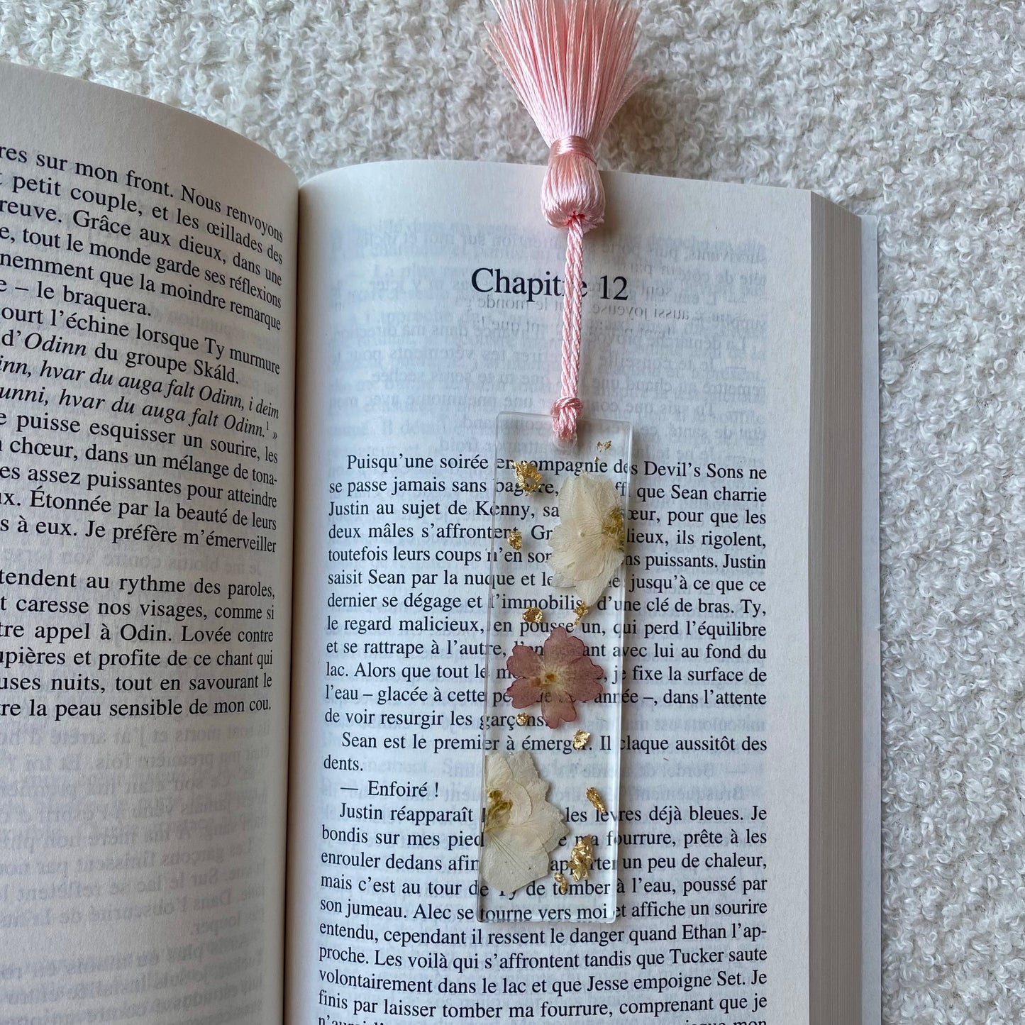 Marque page (mini) - Fleurs blanches et rose pâle