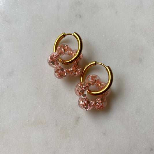 Boucles d’oreilles Camélia - Cristaux roses