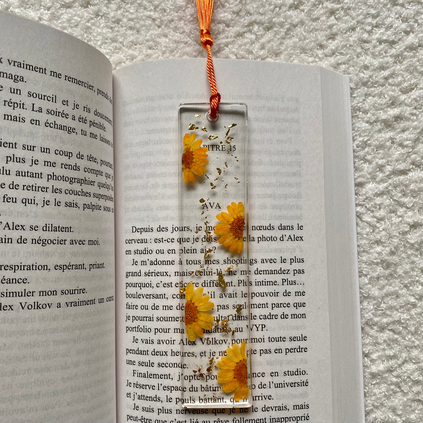 Marque page (rectangulaire - épais) - Marguerites oranges