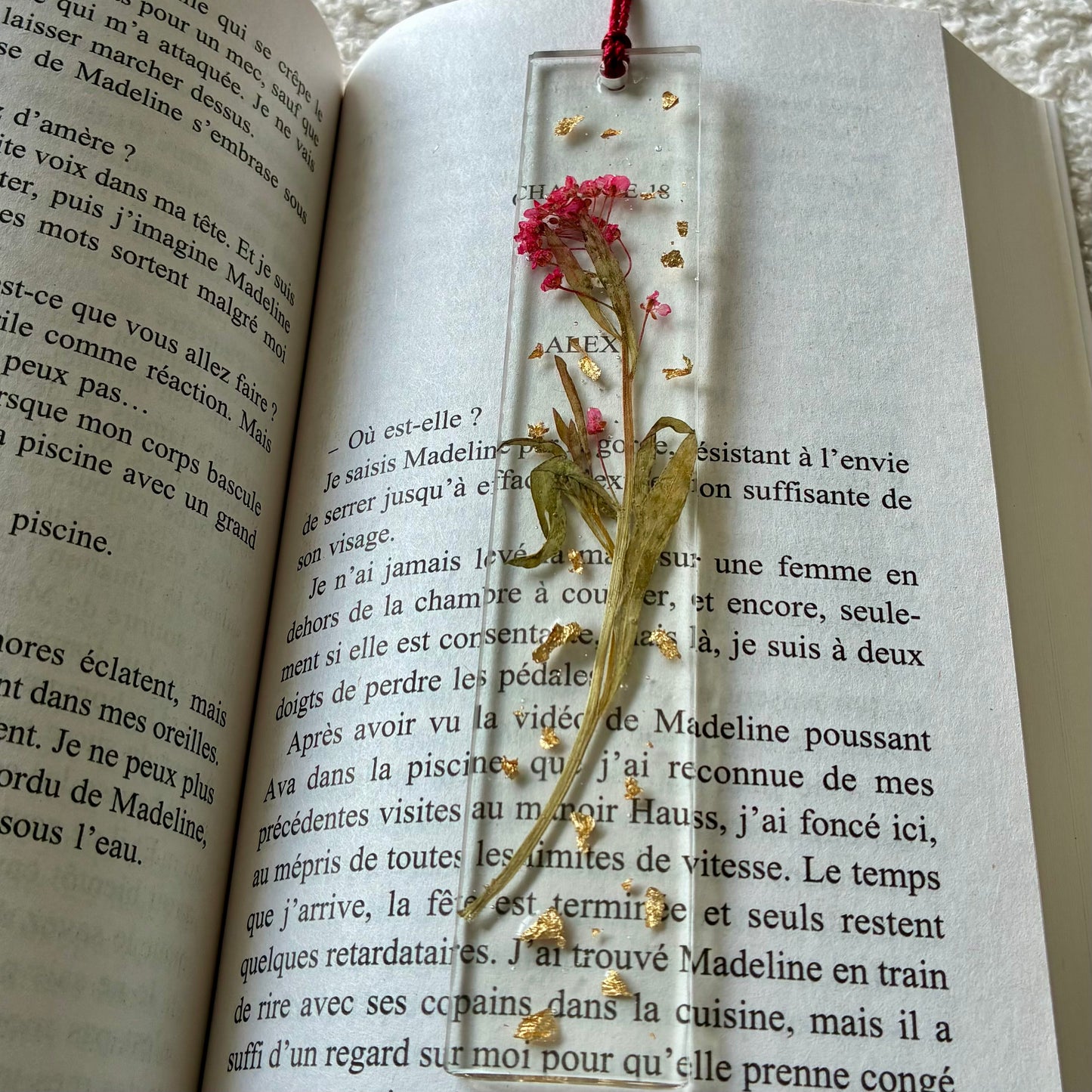 Marque page (rectangulaire - fin) - Bouquet rose