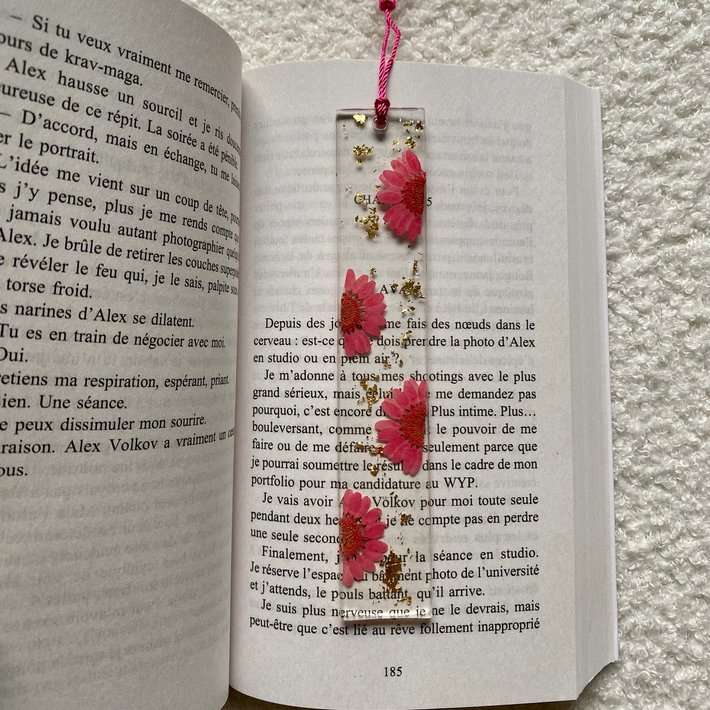 Marque page (rectangulaire - fin) - Marguerites roses