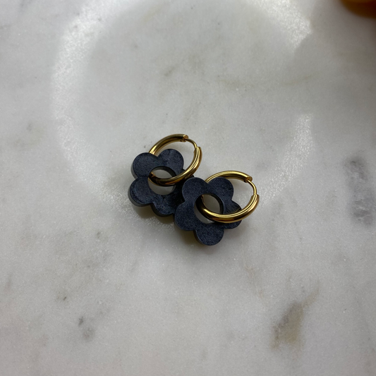 Boucles d'oreilles Camélia - Charbon