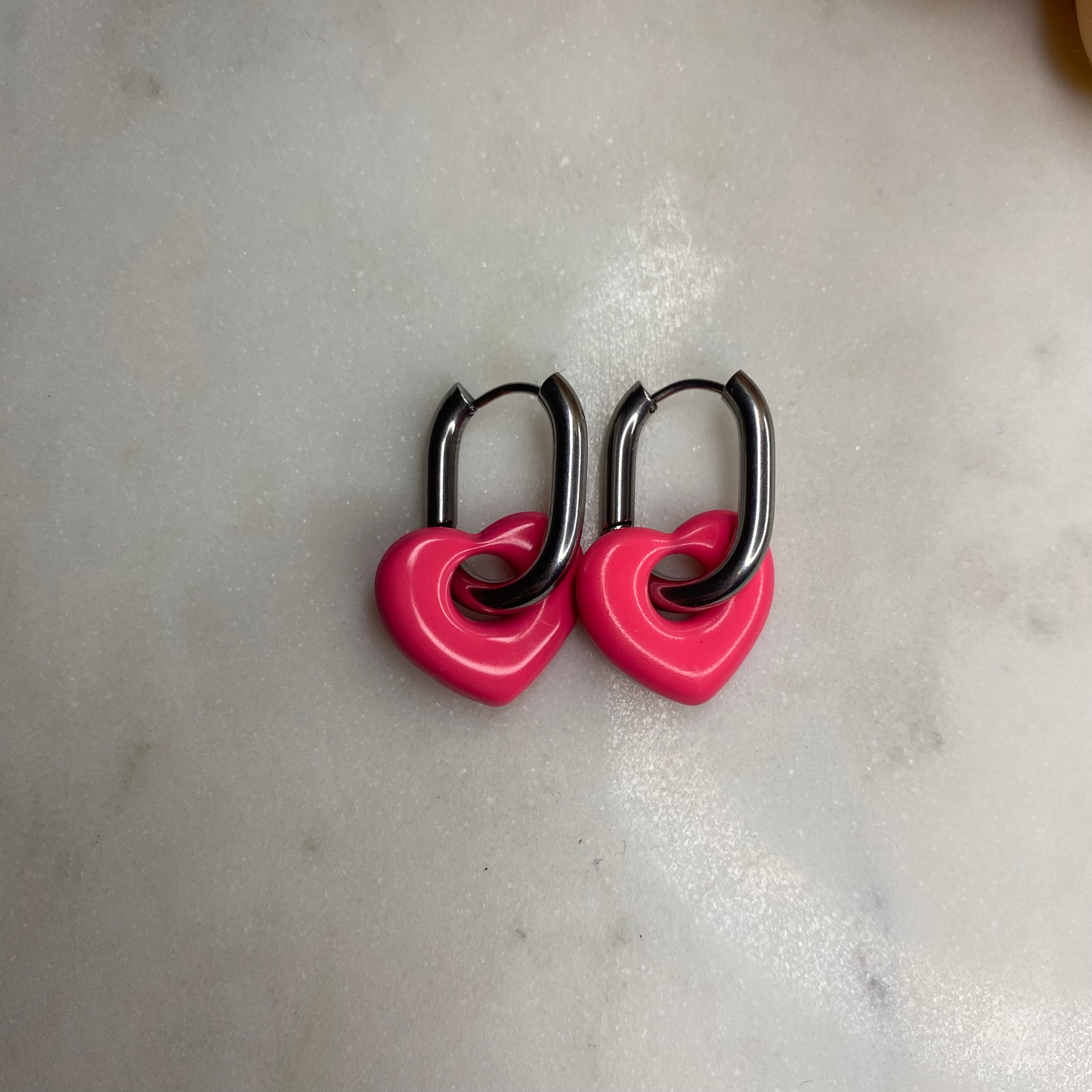 Boucles d'oreilles Coeur - Rose fluo