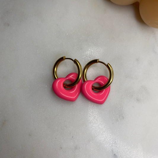 Boucles d'oreilles Coeur - Rose fluo