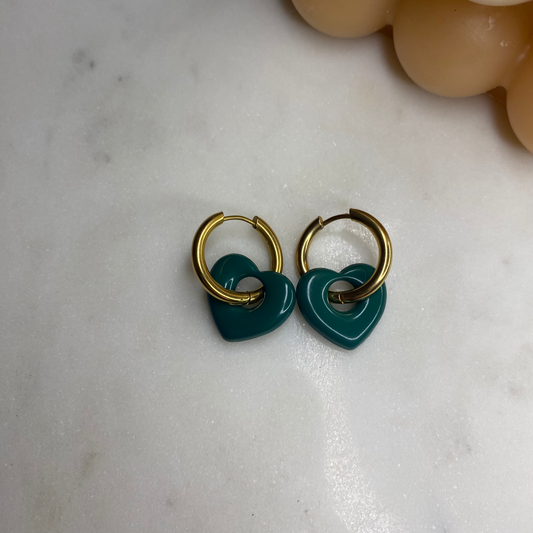Boucles d'oreilles Coeur - Vert sapin