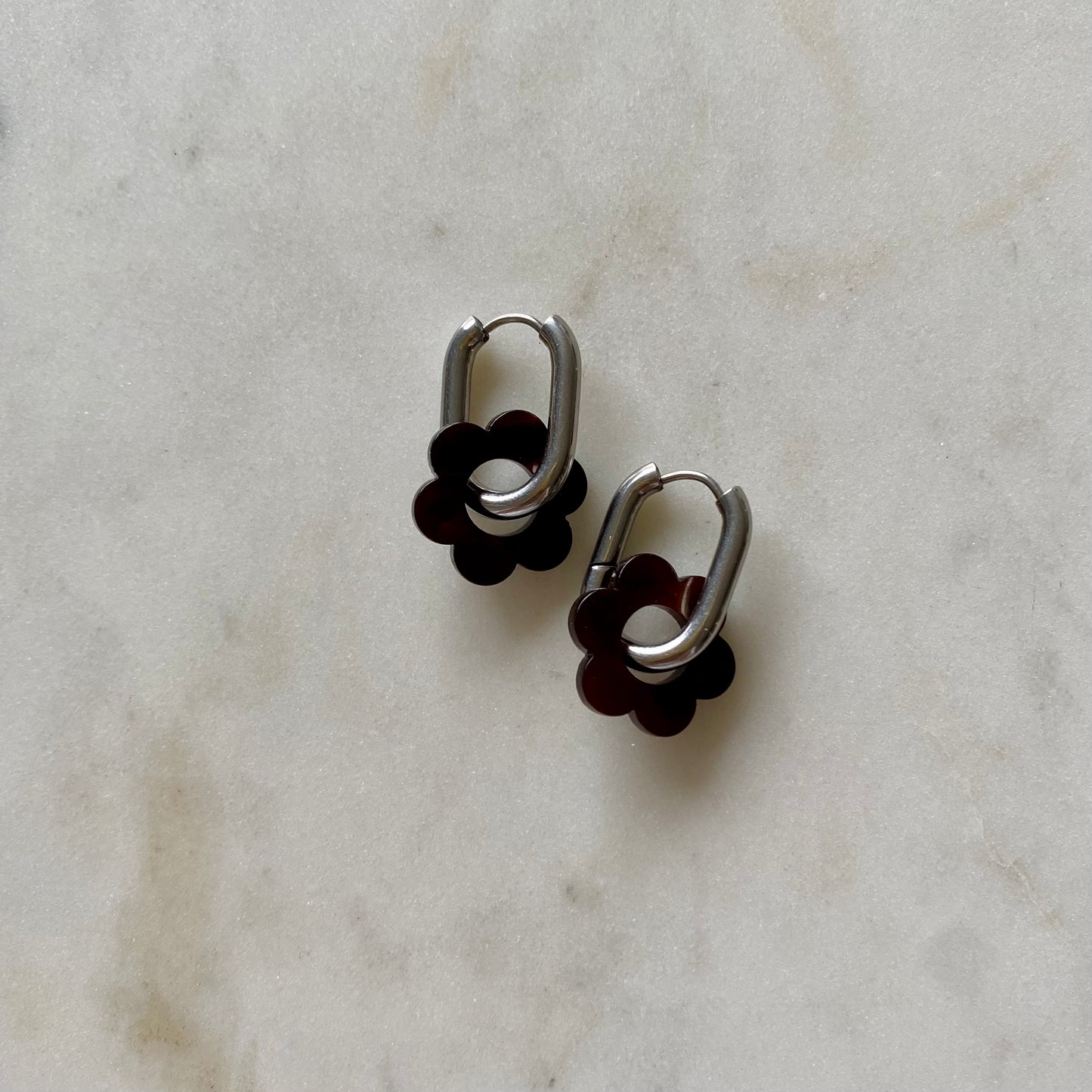 Boucles d’oreilles Pivoine - Marbré marron foncé