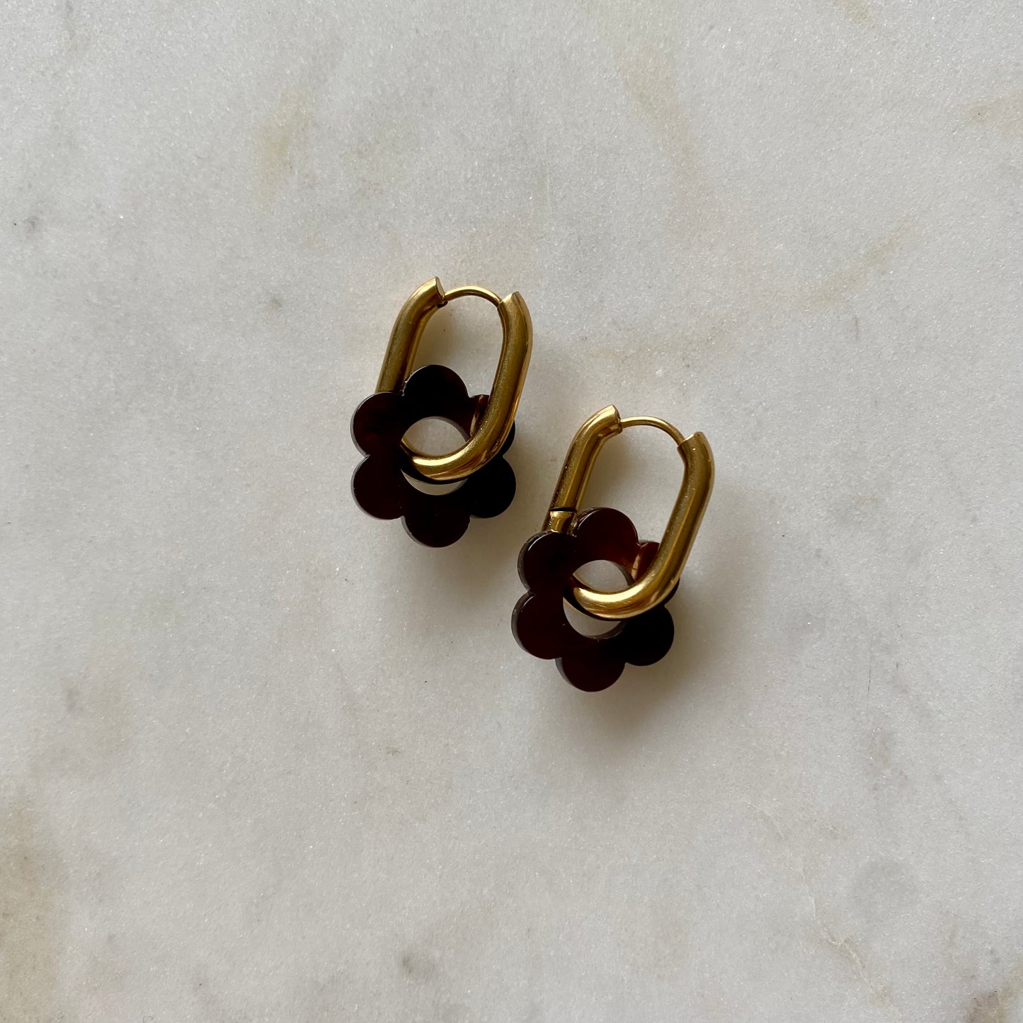 Boucles d’oreilles Pivoine - Marbré marron foncé