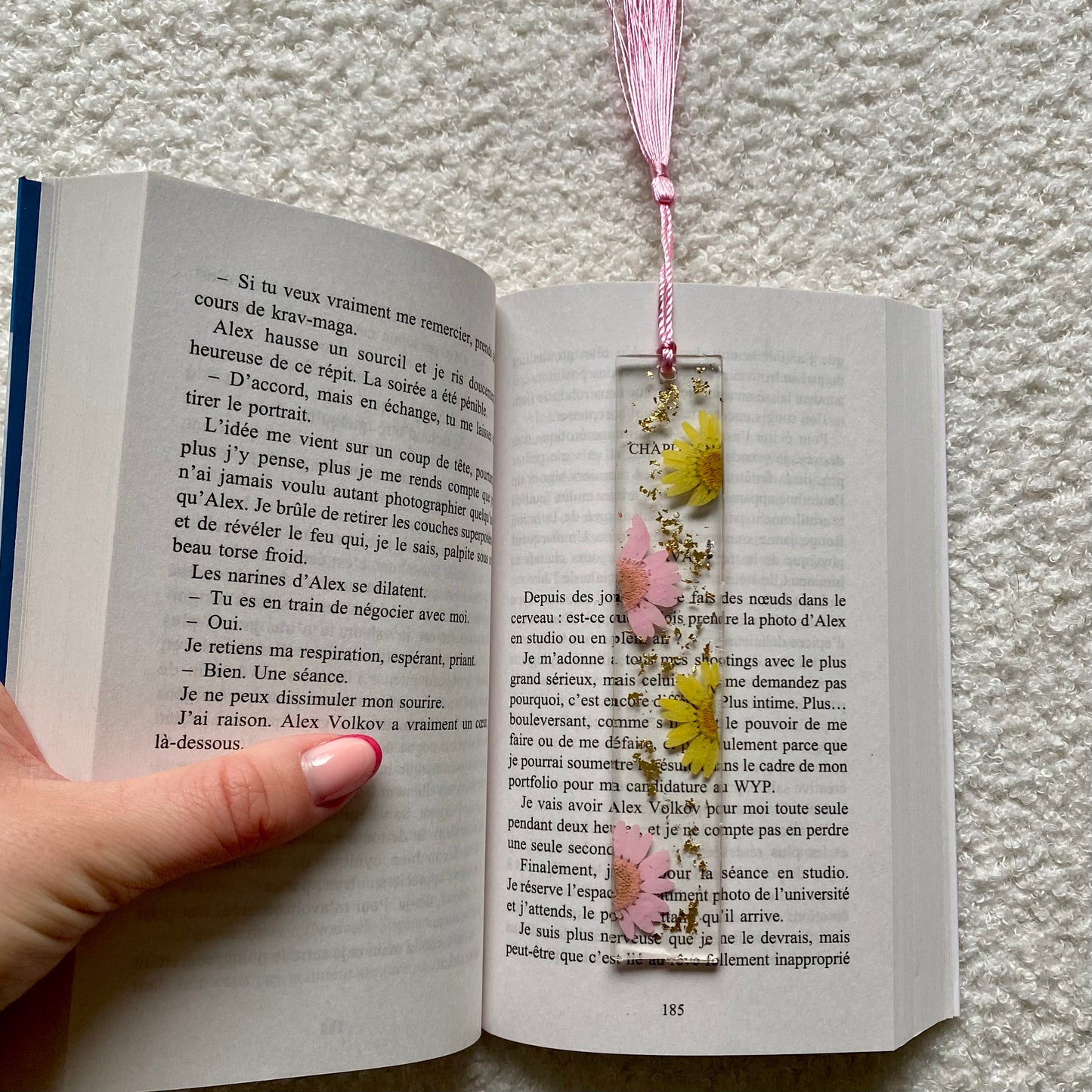 Marque page (rectangulaire - fin) - Marguerites roses et jaunes