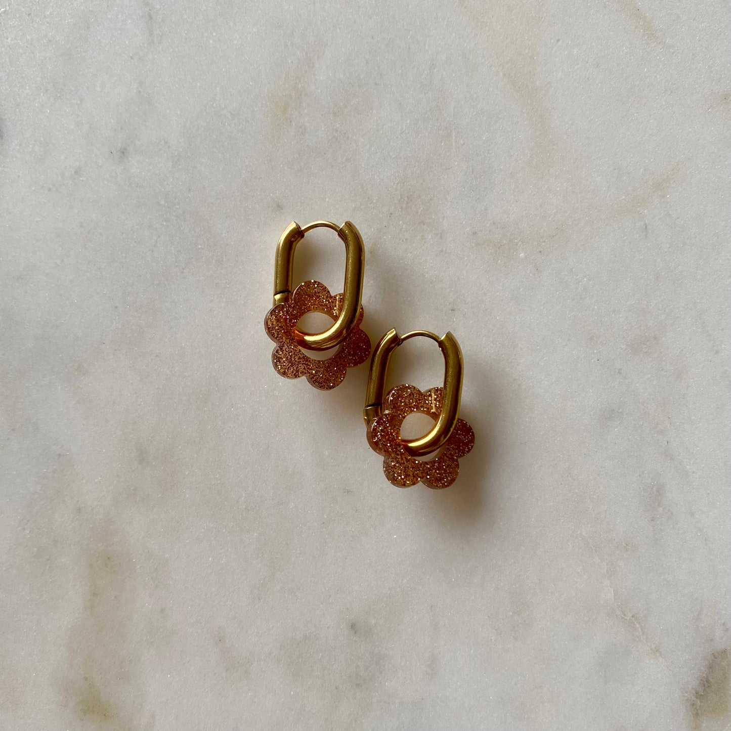 Boucles d’oreilles Pivoine - Pailleté bronze