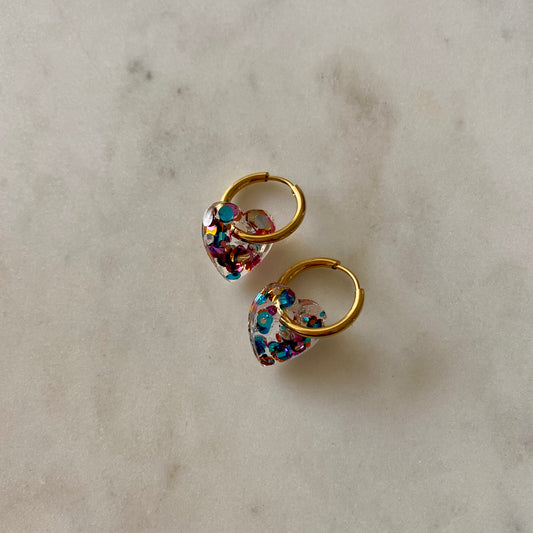 Boucles d’oreilles Petits cœurs - Paillettes multicolores