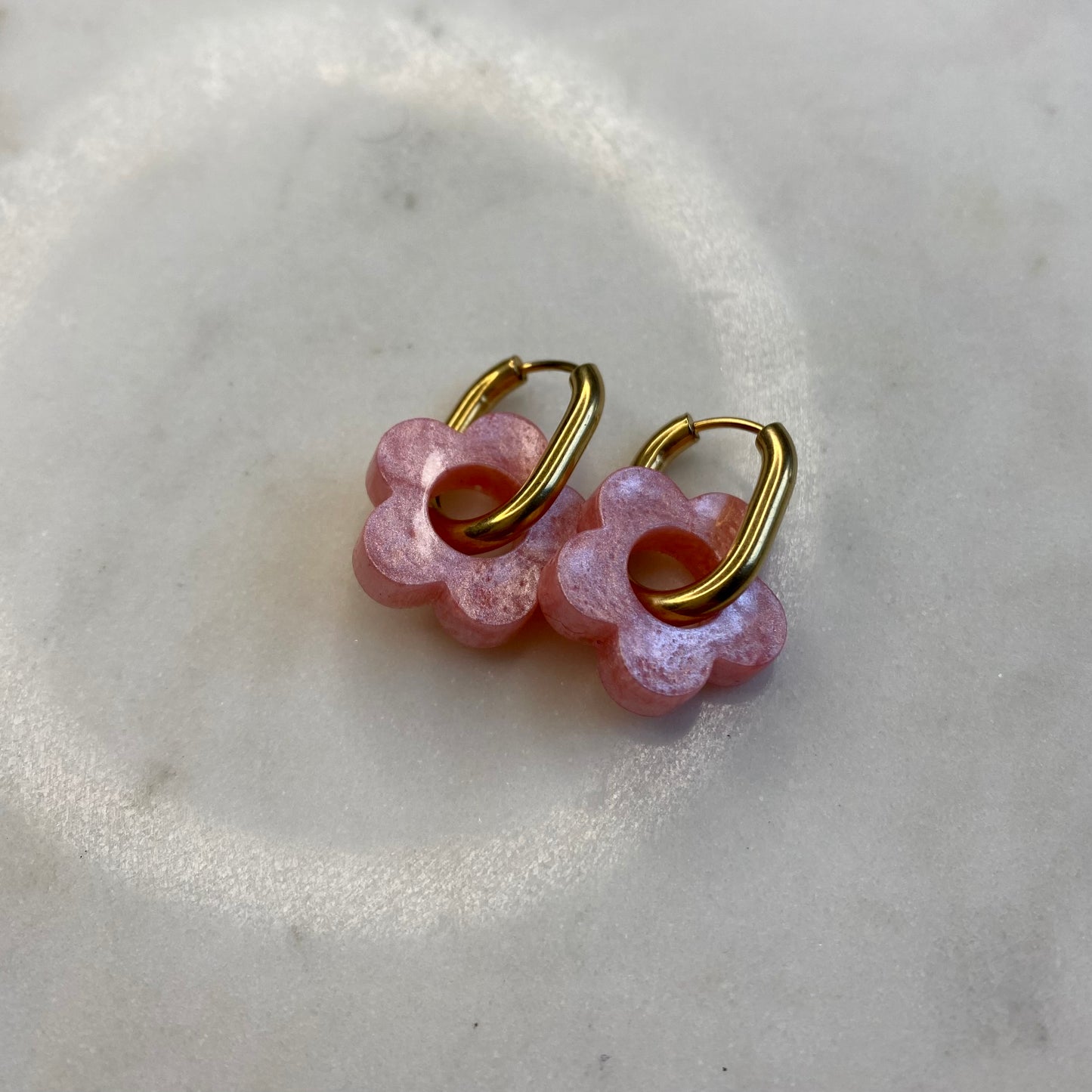 Boucles d’oreilles Camélia - Rose nacré