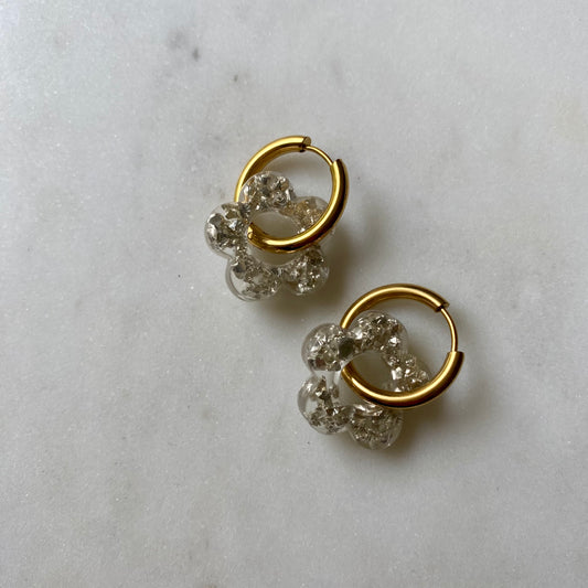 Boucles d’oreilles Camélia - Cristaux argentés