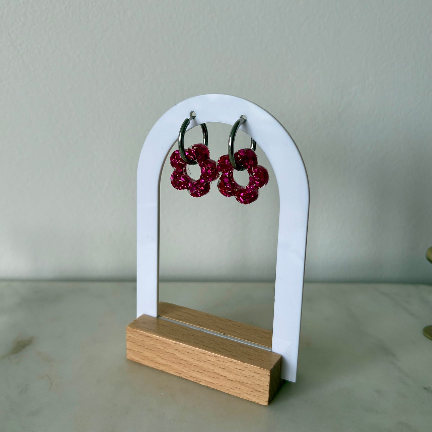 Boucles d’oreilles Camélia - Cristaux fushia