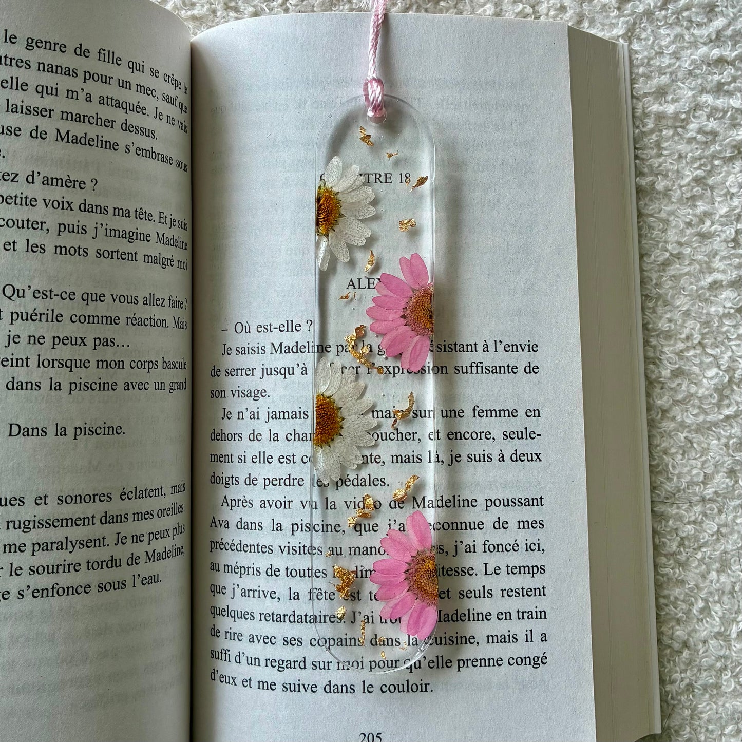 Marque page (arrondi - épais) - Marguerites rose et blanche