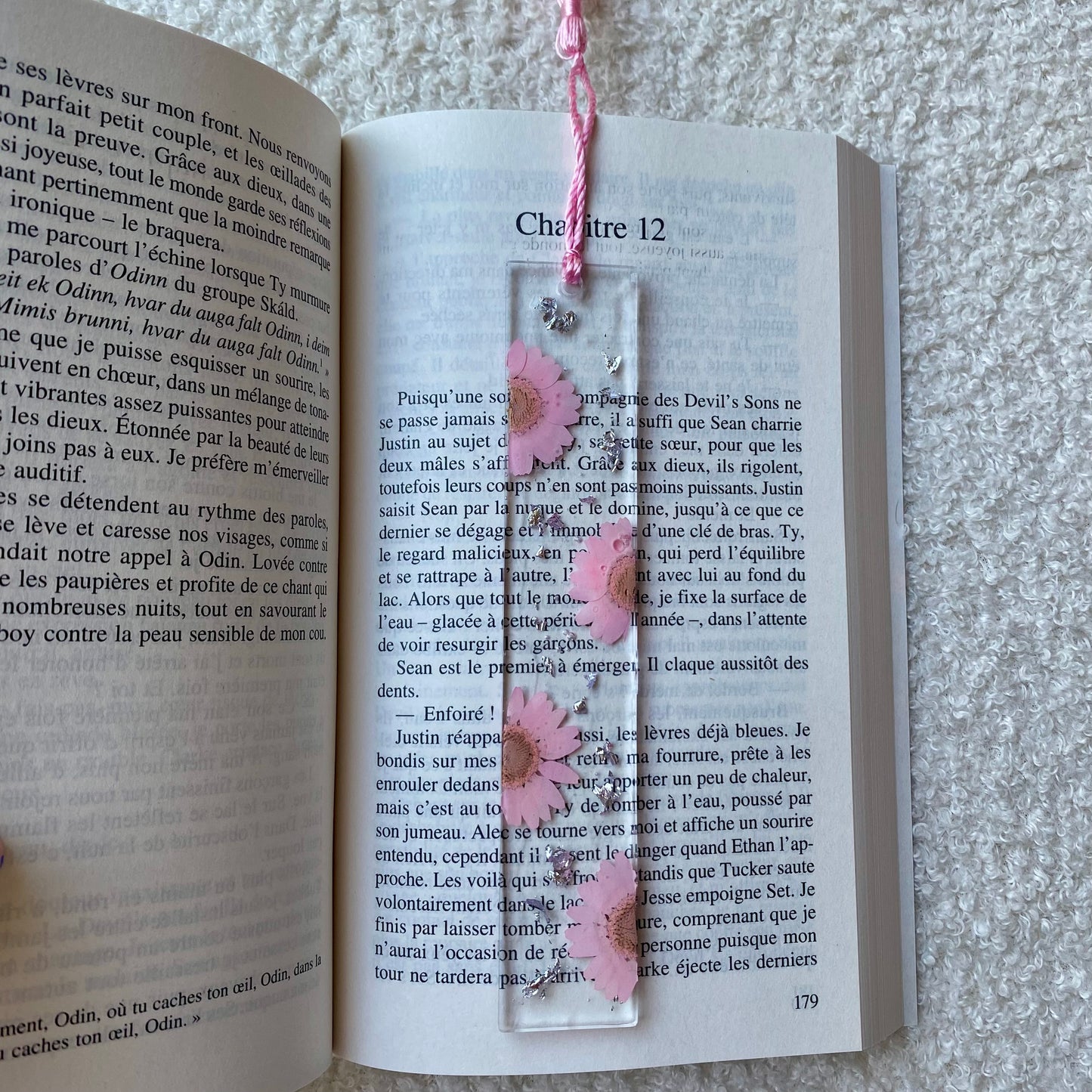 Marque page (rectangulaire - fin) - Marguerites roses pâles