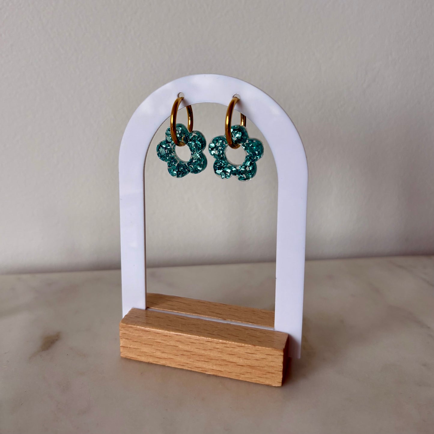 Boucles d’oreilles Camélia - Cristaux turquoises