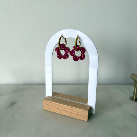 Boucles d’oreilles Camélia - Cristaux fushia